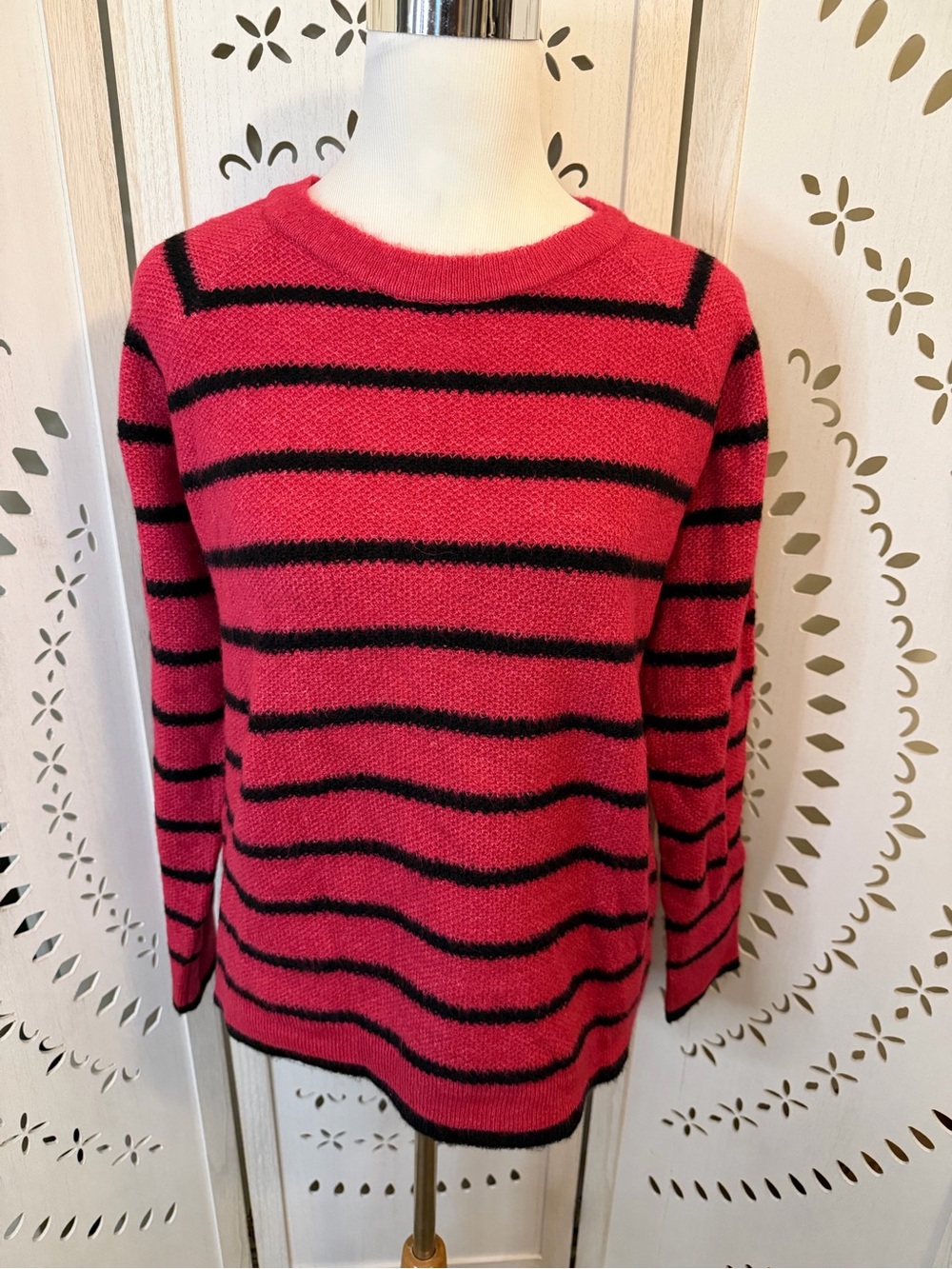 Striped Crewneck Sweater in Red and Black